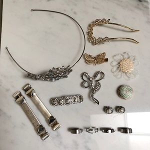 Lot of 13 Vintage Jewelry Wedding Headband Hairpin Ring Earrings Pin Clothe Clip